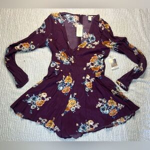 Floral Purple Romper Forever 21 Size Medium NWT Long Sleeve Flowers New Summer